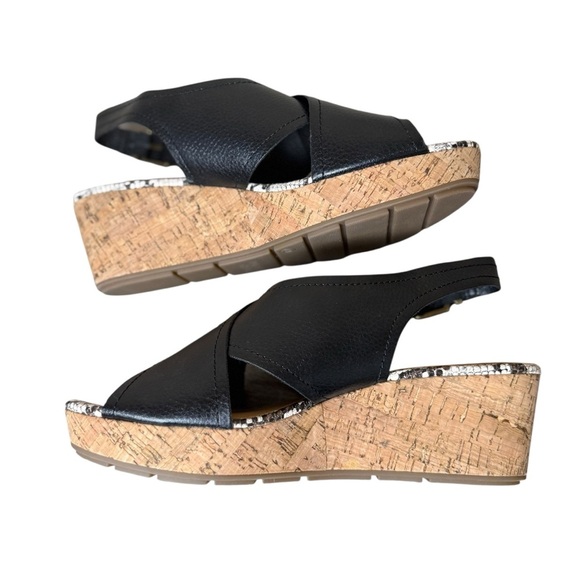 Dakota Chase Sandals Womens 11M Nineth Cross Strap Cork Wedge Snakeskin Black - Picture 6 of 11